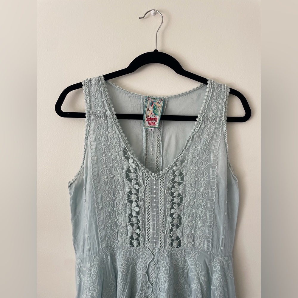 Johnny Was Light Blue Embroidered Mini Dress - Picture 3 of 6